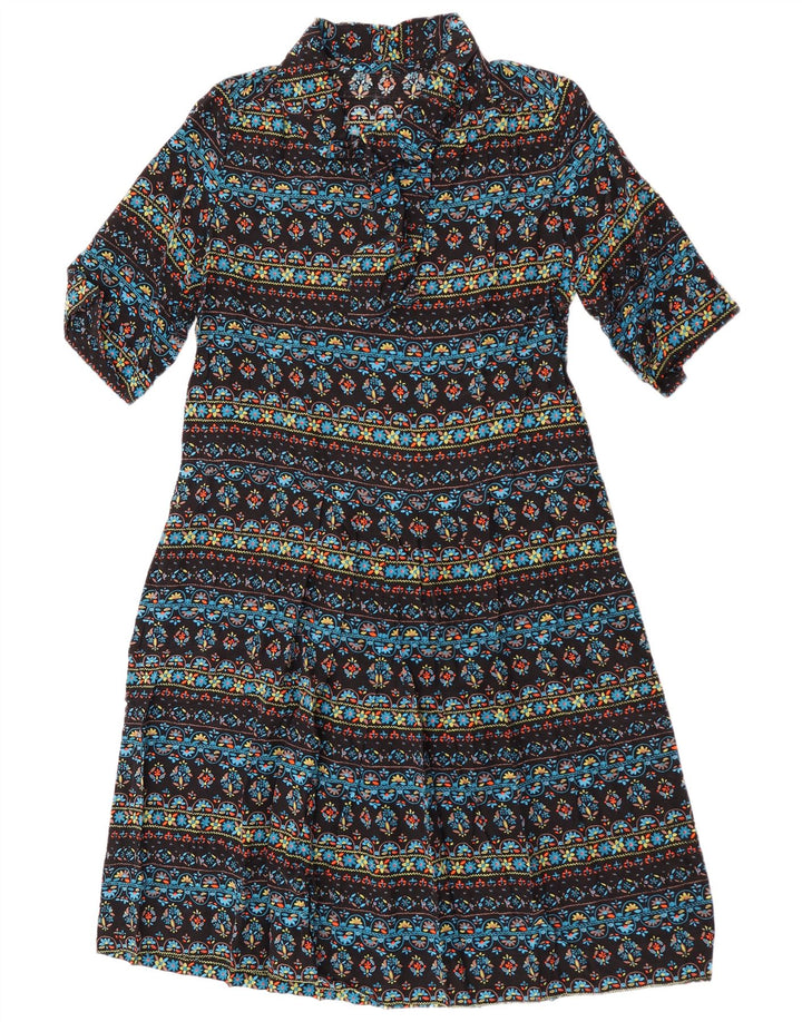 Vintage mujer frente corbata A-Line vestido Reino Unido 14 medio multicolor floral