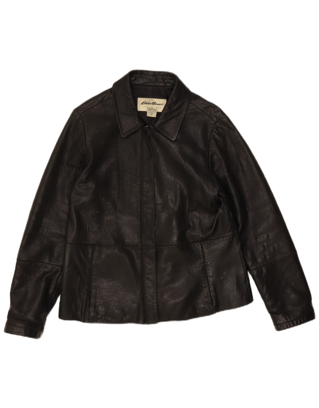 EDDIE BAUER Chaqueta de cuero para mujer Reino Unido 14 Cuero negro mediano