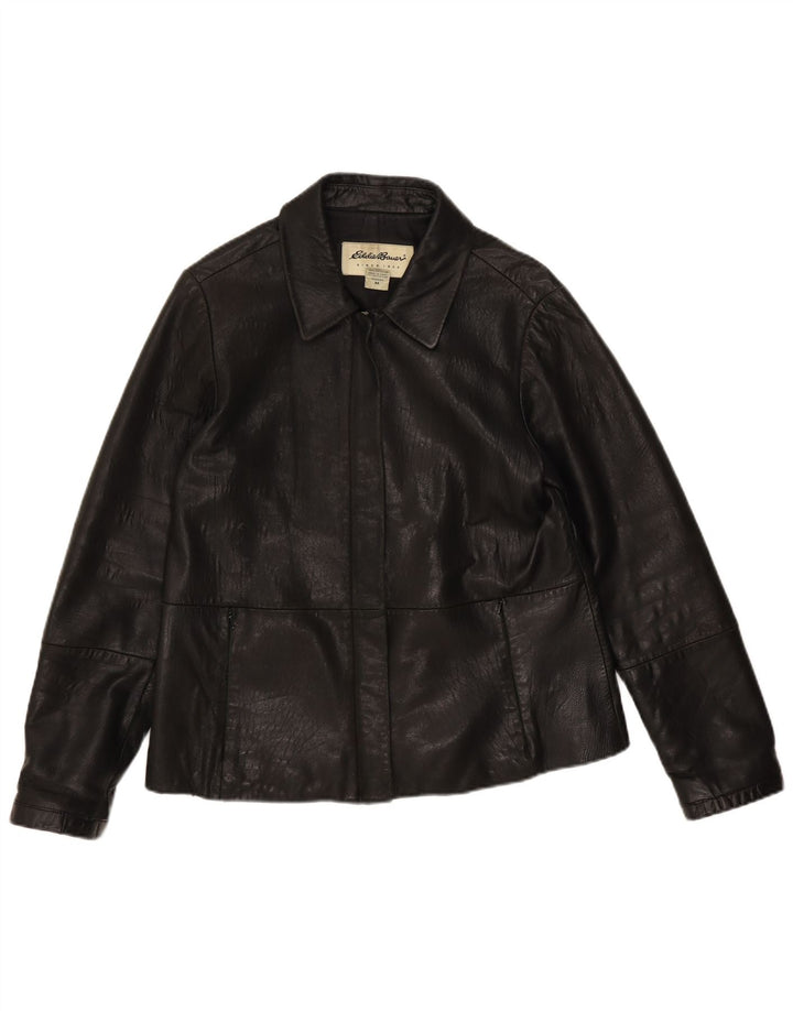 EDDIE BAUER Chaqueta de cuero para mujer Reino Unido 14 Cuero negro mediano