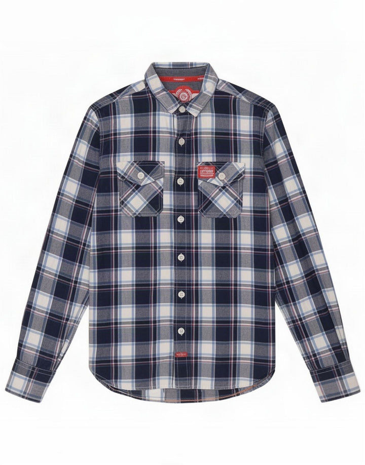 Camisa Superdry Para Hombre Pequeña De Algodón A Cuadros Azul Marino