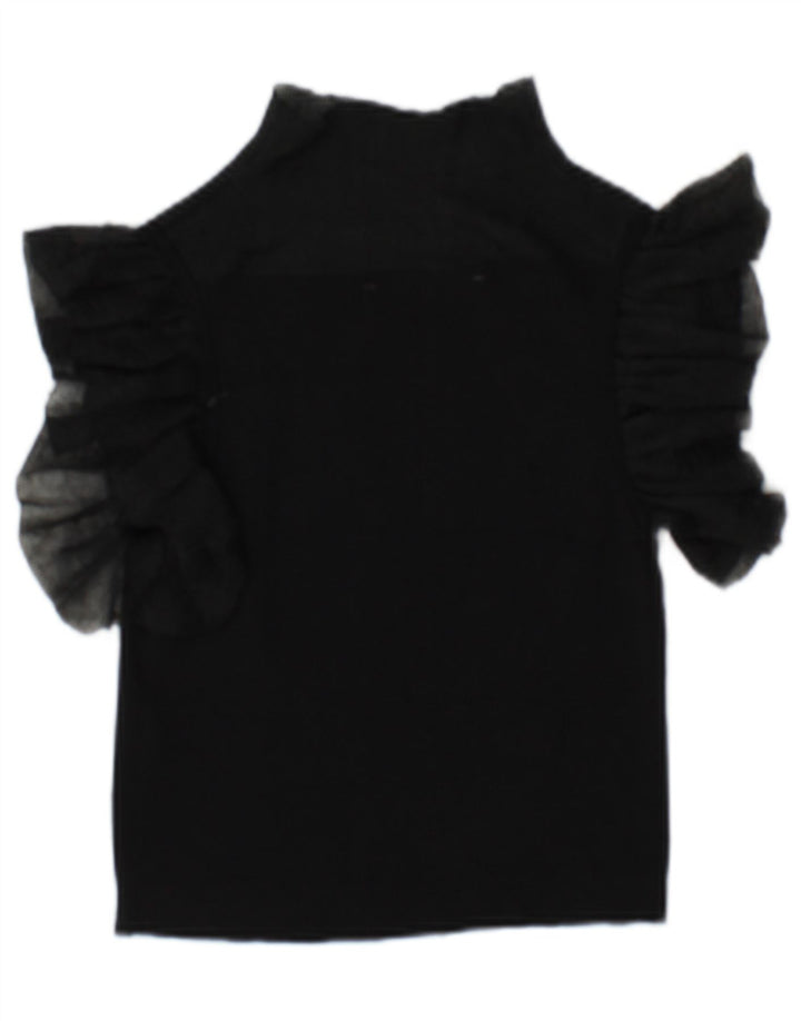 Zara Mujer Blusa Transparente Top UK 10 Small Viscosa Negra