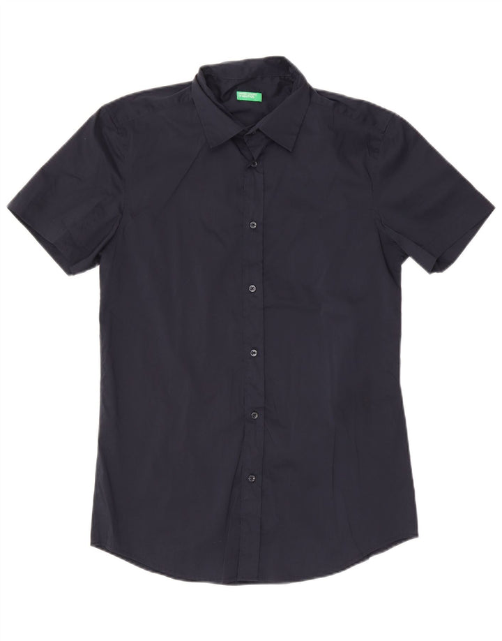 Benetton Hombre Camisa Manga Corta Medio Azul Marino