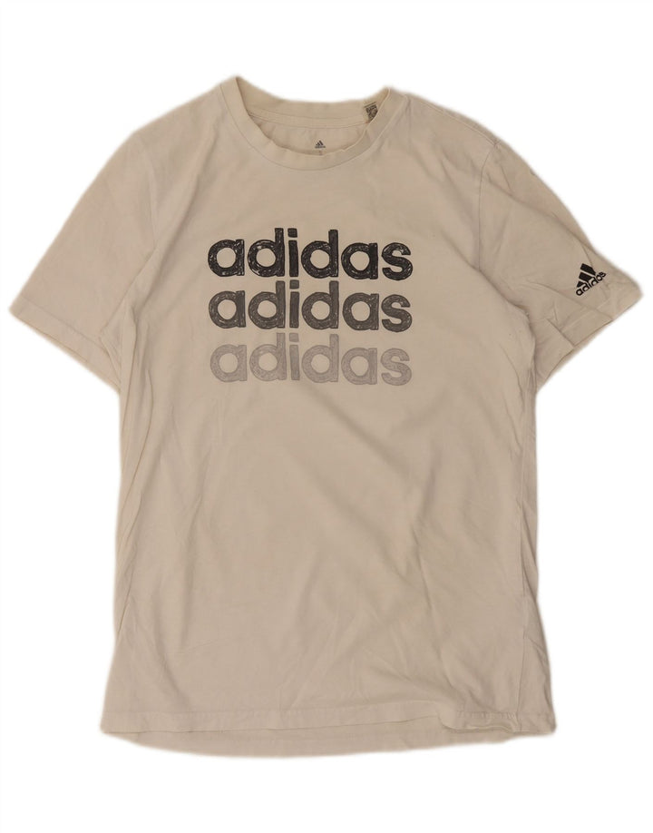 Adidas - Camiseta gráfica para hombre, talla pequeña, algodón blanco