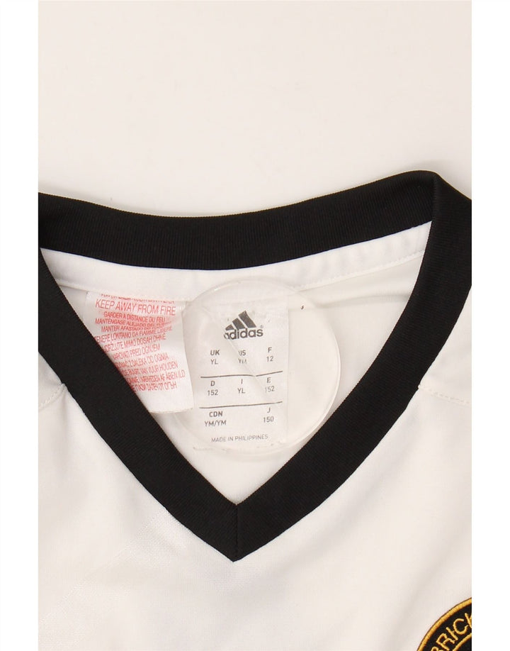 ADIDAS Boys Graphic Top Long Sleeve 11-12 Years Large White Polyester