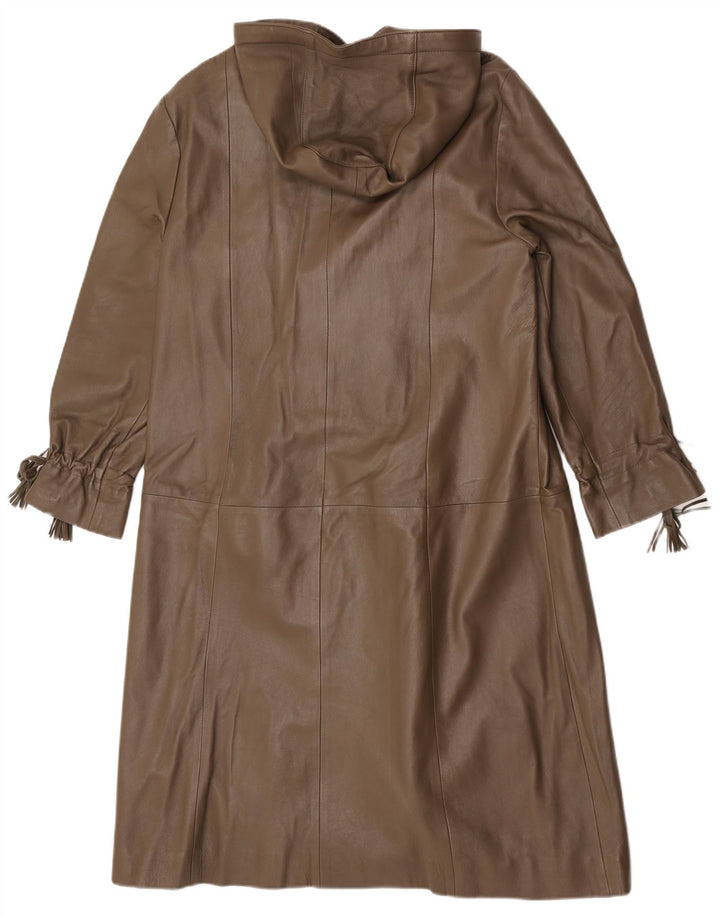 Vintage mujer abrigo de cuero con capucha EU 38 cuero marrón medio