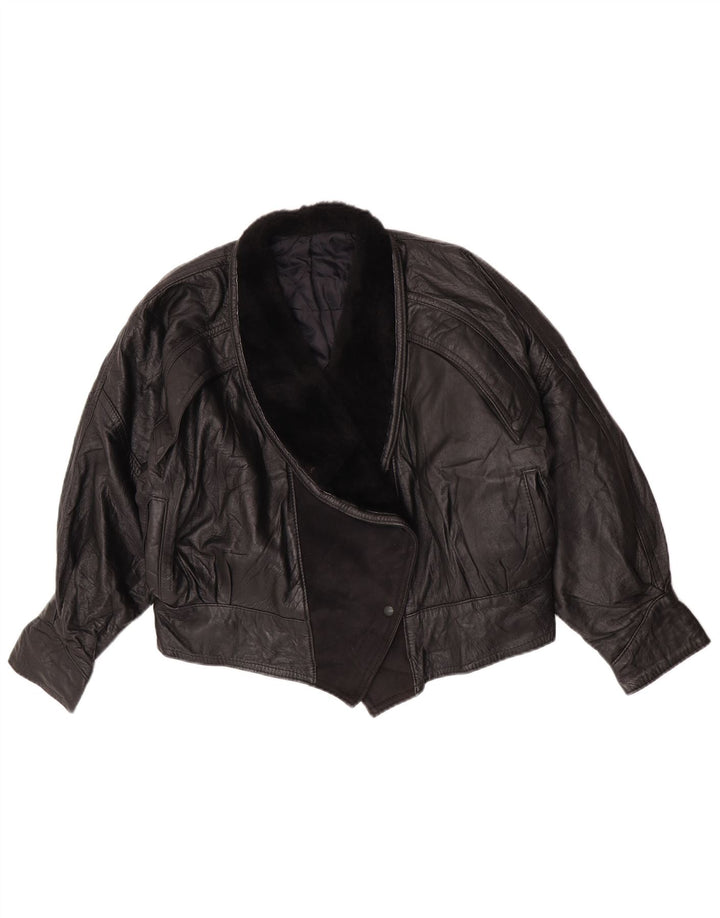 Vintage mujer chaqueta de cuero Reino Unido 14 grande negro