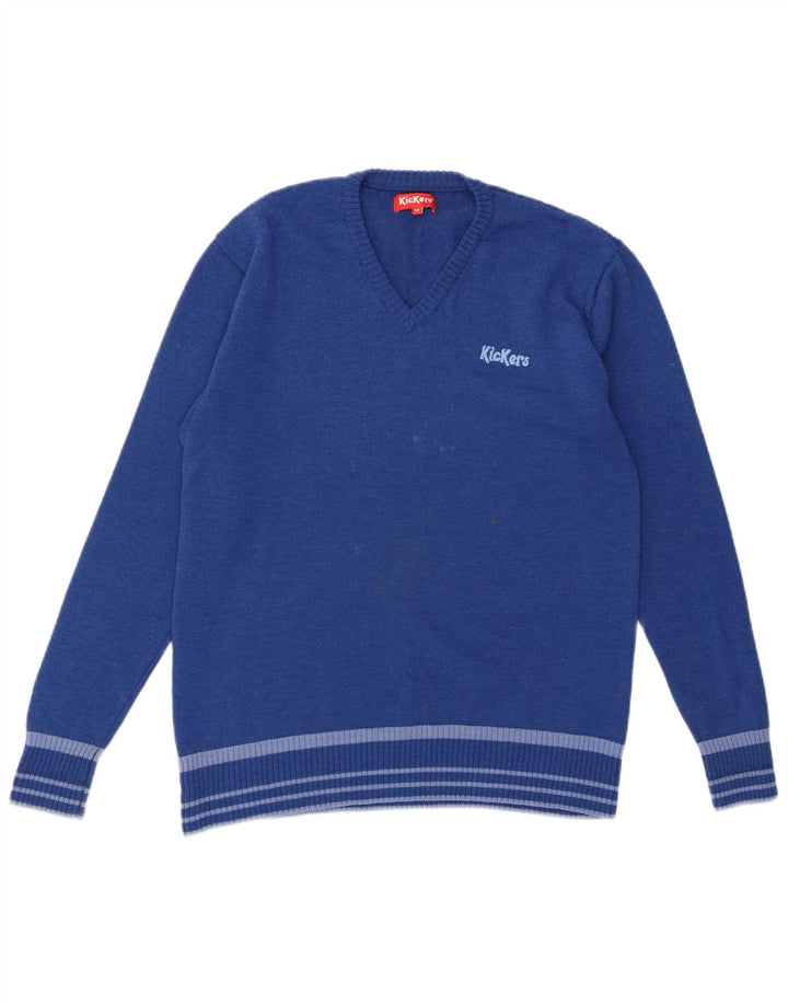 Jersey Kickers Hombre con Cuello en V de Lana Azul Medio