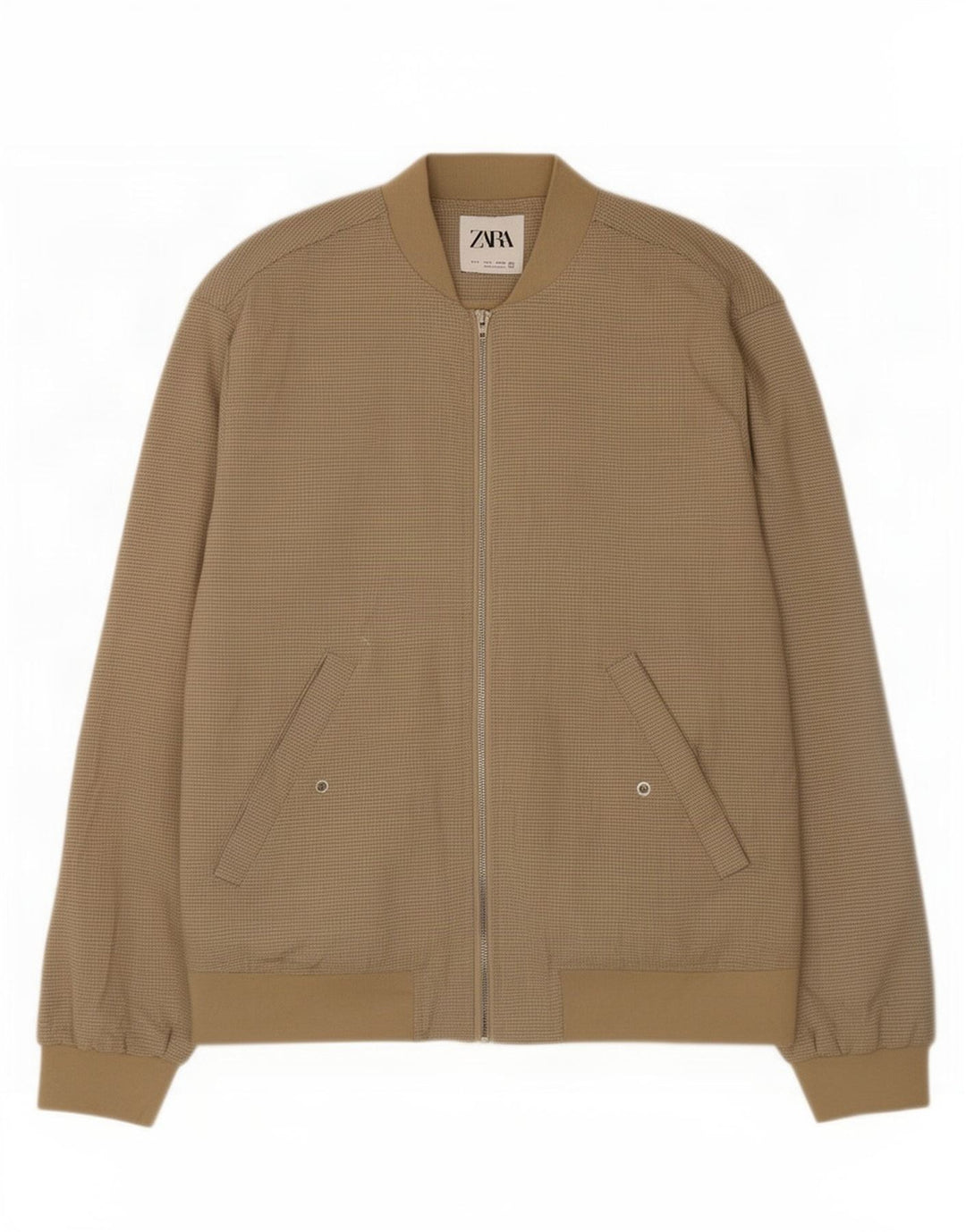 Zara Mens Bomber Jacket UK 36 Small Beige Check Poliéster