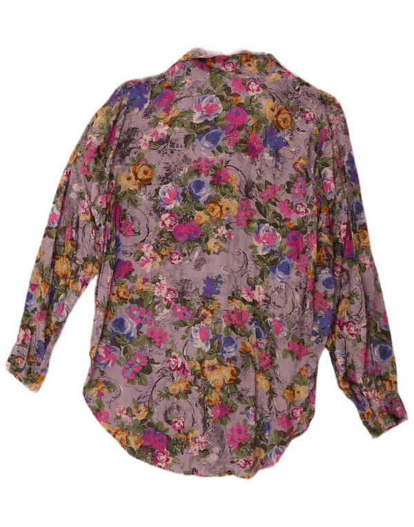 Vintage mujer camisa blusa Reino Unido 14 grande multicolor floral
