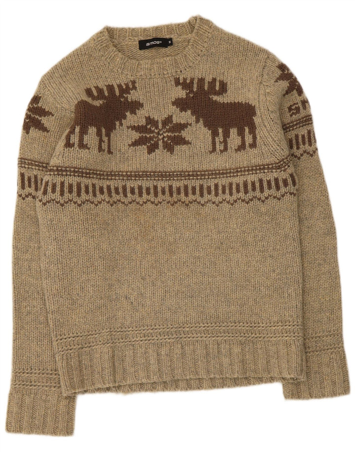 Smog Hombre Jersey Gráfico Con Cuello Redondo Suéter De Lana De Cordero Fair Isle Beige Medio