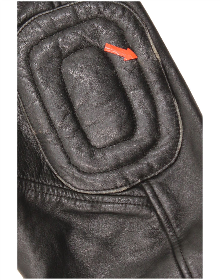 Vintage hombres cuero chaqueta militar Reino Unido 38 cuero negro medio