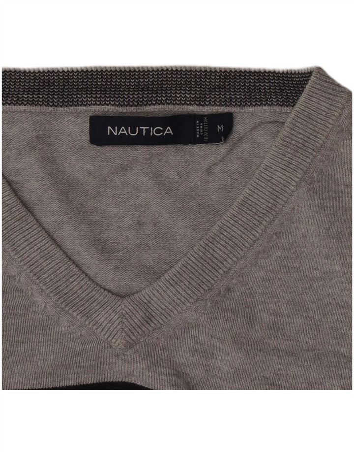 Nautica Jersey con Cuello en V para Hombre de algodón a Rayas Gris Medio