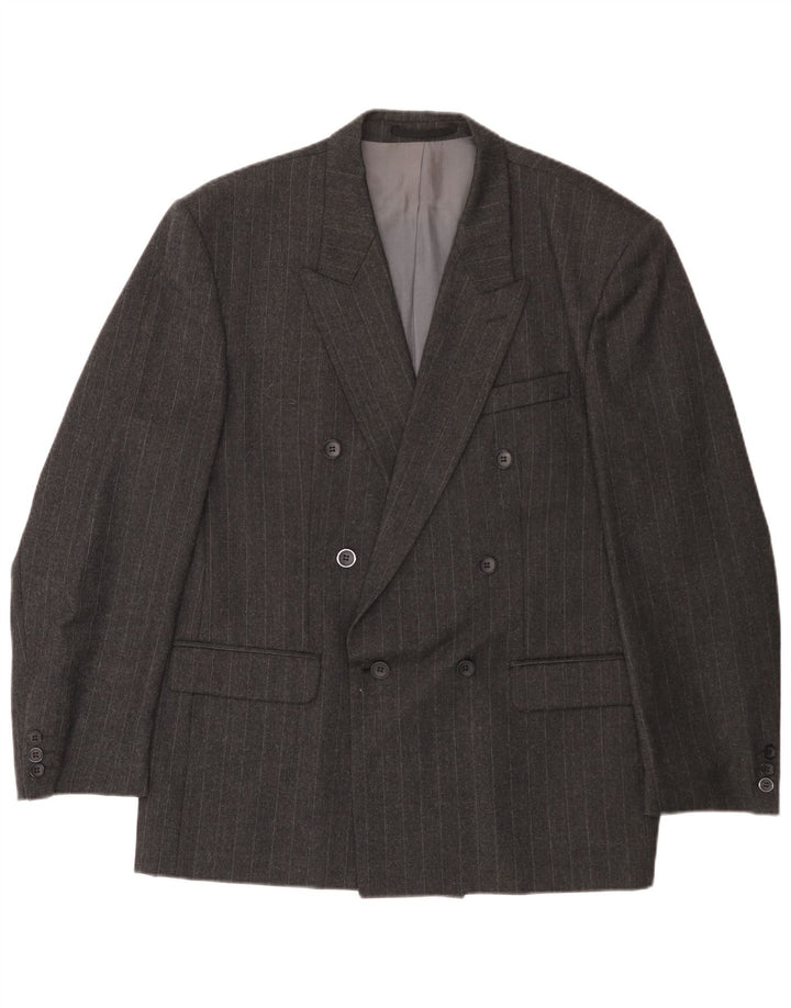 Vintage hombres doble pecho Blazer chaqueta EU 54 2XL lana gris a rayas