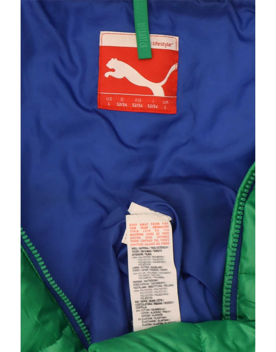 Puma Chaqueta acolchada con capucha para hombre UK 40 Large Verde Colorblock Poliéster