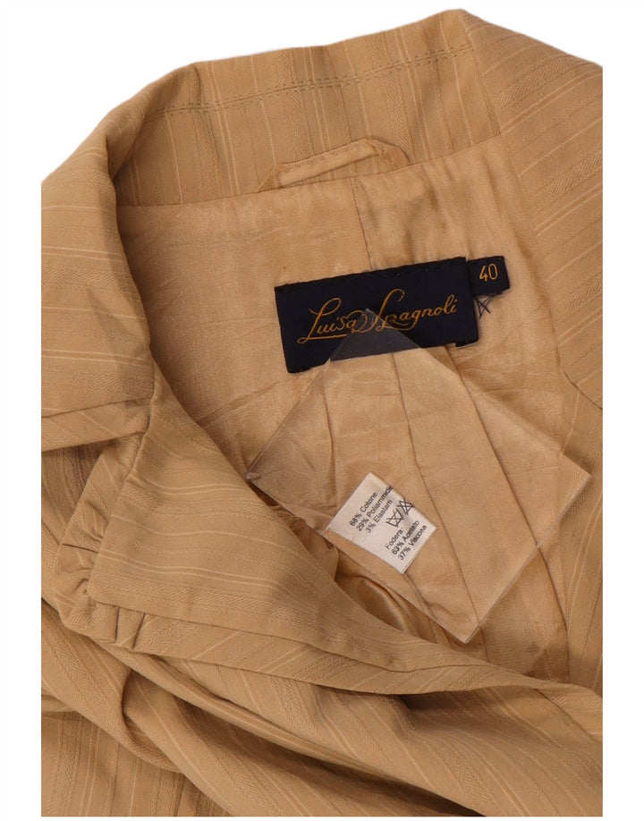 LUISA SPAGNOLI Chaqueta tipo blazer abierta para mujer IT 40 Small Beige Pinstripe