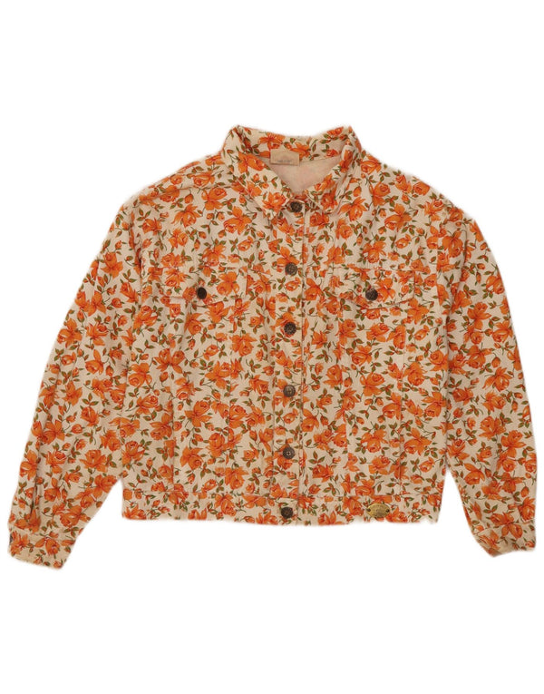 Vintage mujer crop bomber chaqueta Reino Unido 12 algodón floral naranja medio