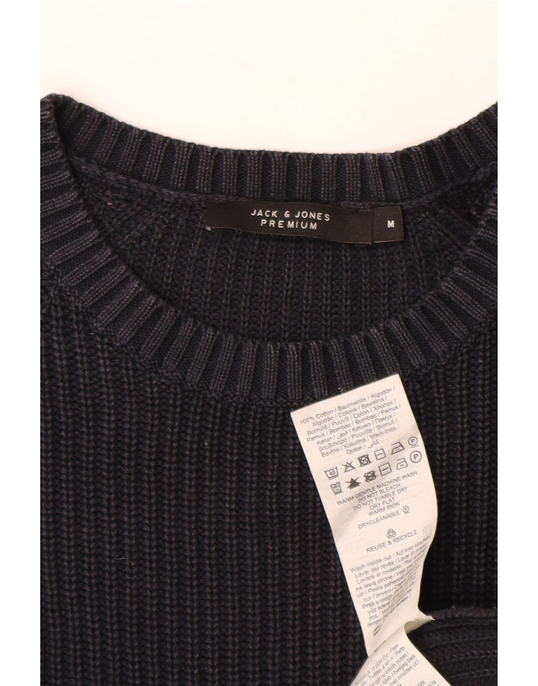JACK & JONES Jersey de cuello redondo para hombre, jersey de algodón azul marino medio
