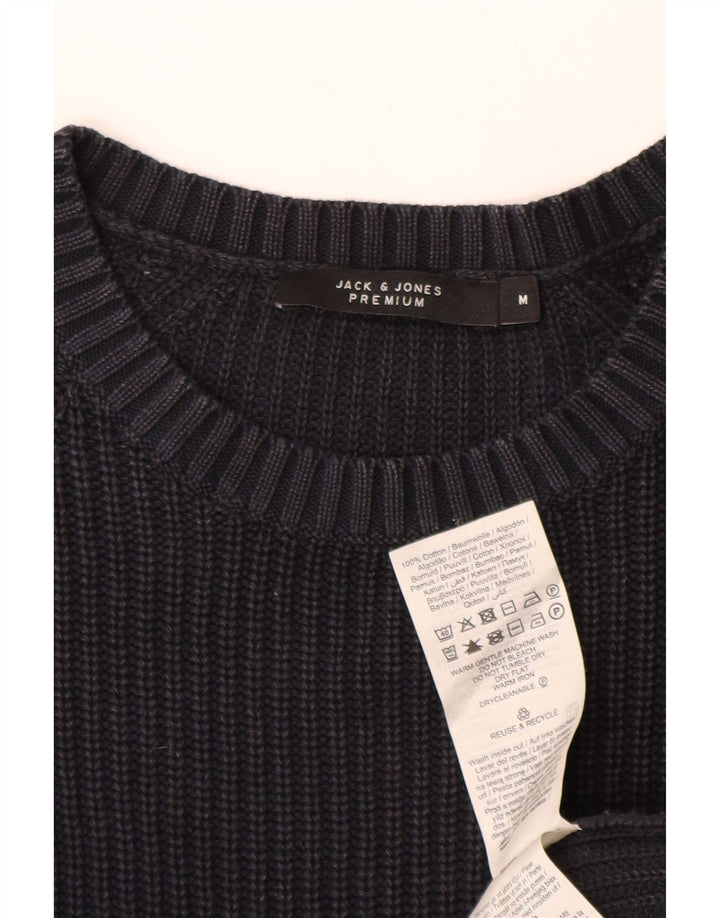 JACK & JONES Jersey de cuello redondo para hombre, jersey de algodón azul marino medio