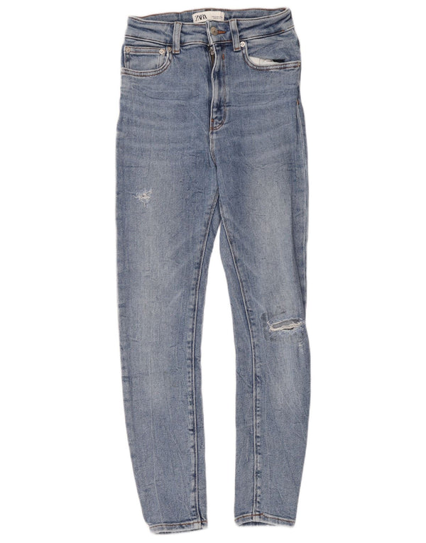 Zara Vaqueros pitillo desgastados para mujer EU 36 XS W26 L26 Azul