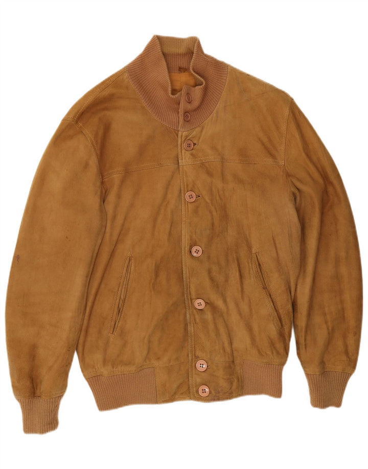 Maren - Chaqueta bomber de ante para hombre, talla 40, talla grande, ante beige