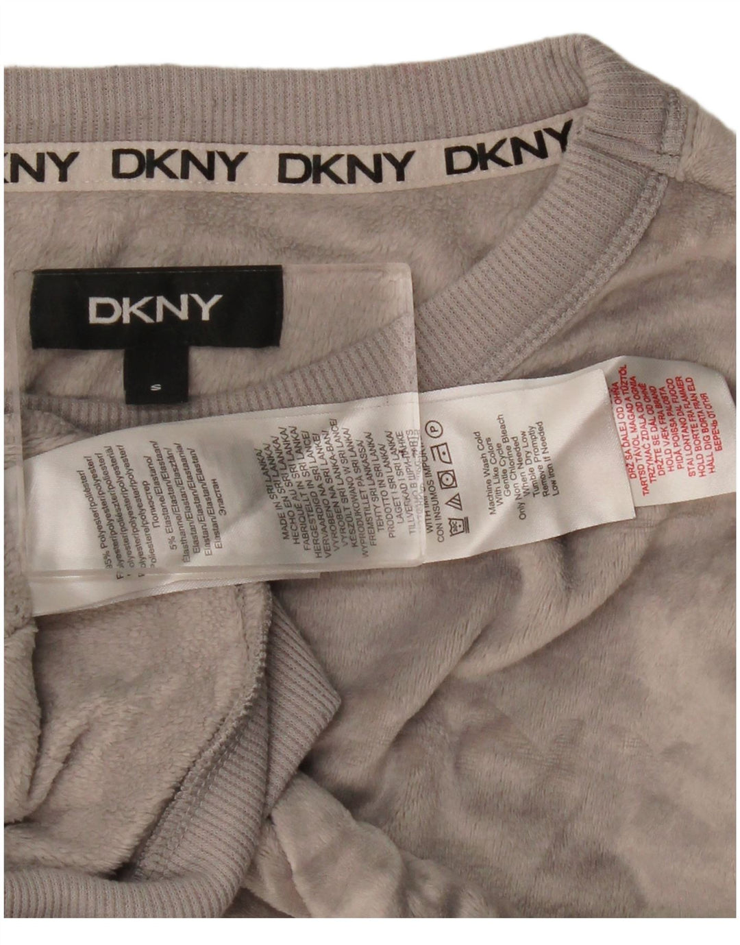 Dkny Mujer Gráfico Velour Sudadera Jumper UK 10 Pequeño Gris Poliéster