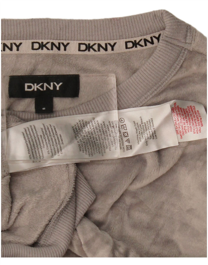 Dkny Mujer Gráfico Velour Sudadera Jumper UK 10 Pequeño Gris Poliéster