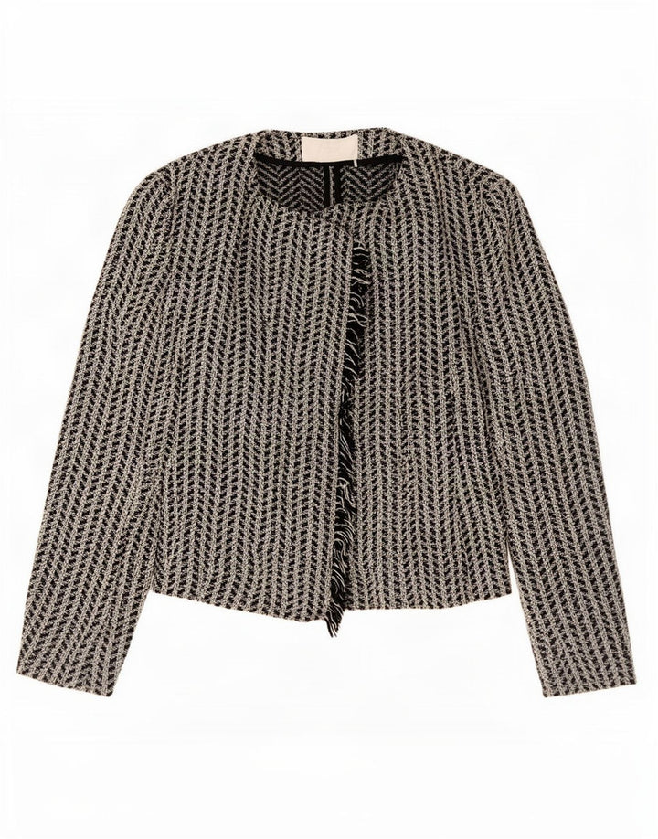 Hugo Boss Chaqueta tipo blazer abierta extragrande para mujer UK 10 Small Black Geométrico