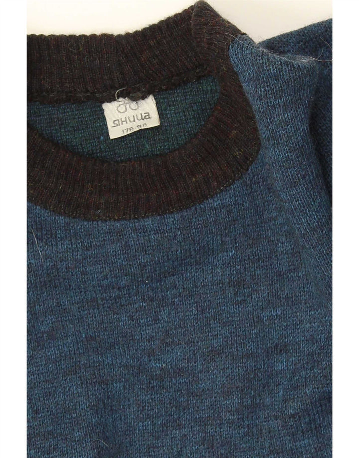 Vintage hombres cuello redondo jersey suéter azul medio Fair Isle