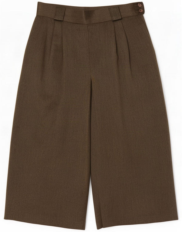Pantalones capri de pierna ancha vintage para mujer UK 16 Large W31 L20 Caqui Poliéster
