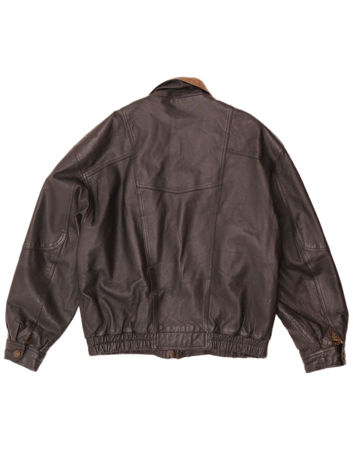 C&A Chaqueta Bomber de Cuero para Hombre EU 48 Mediana Negra
