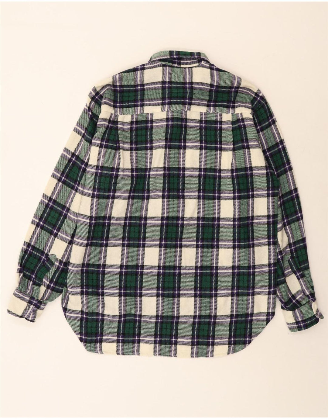 Benetton Camisa De Franela Hombre XL Lana A Cuadros Verde