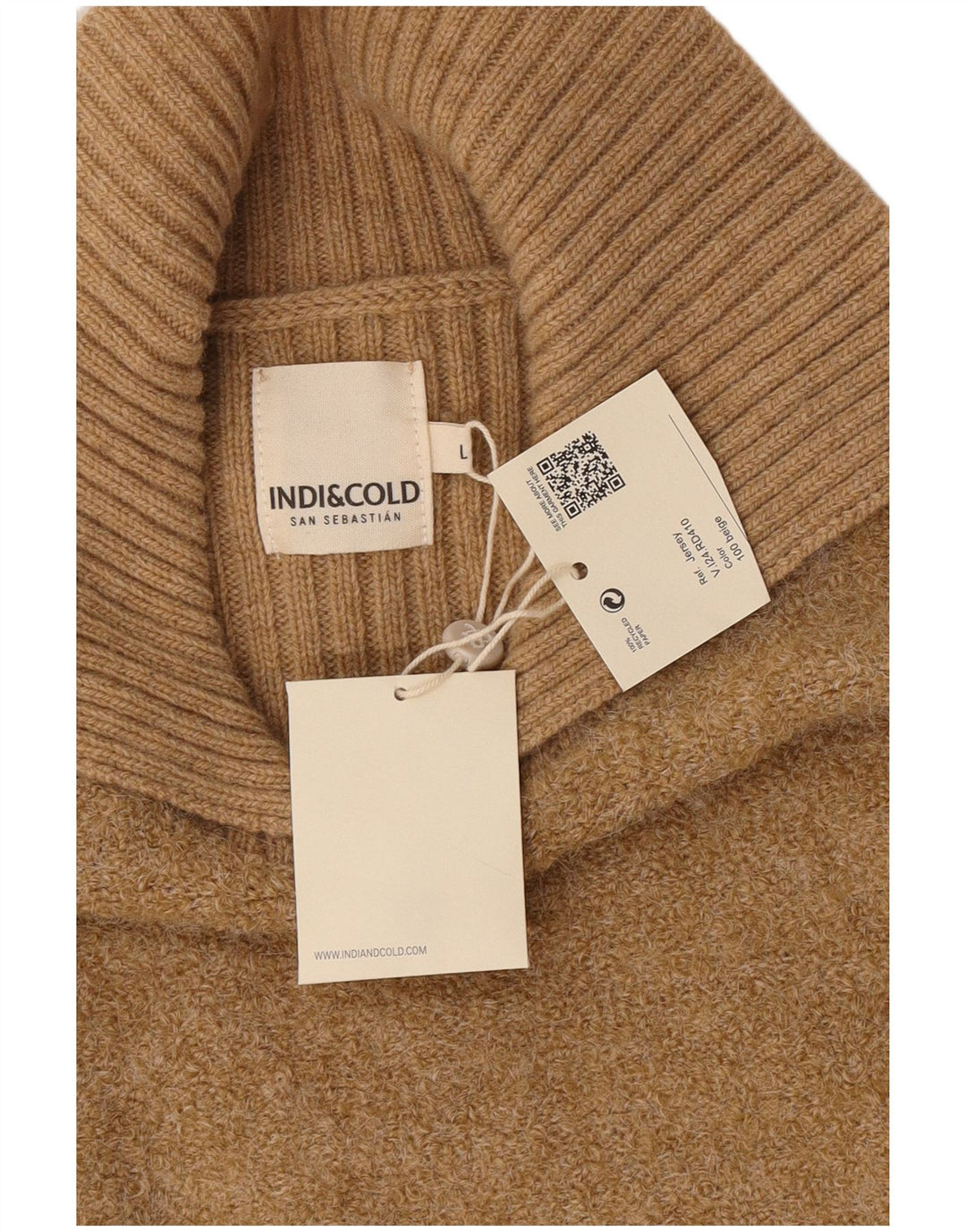 Indi & Cold Suéter tipo jersey de gran tamaño con cuello tipo polo para mujer UK 16 Lana beige grande