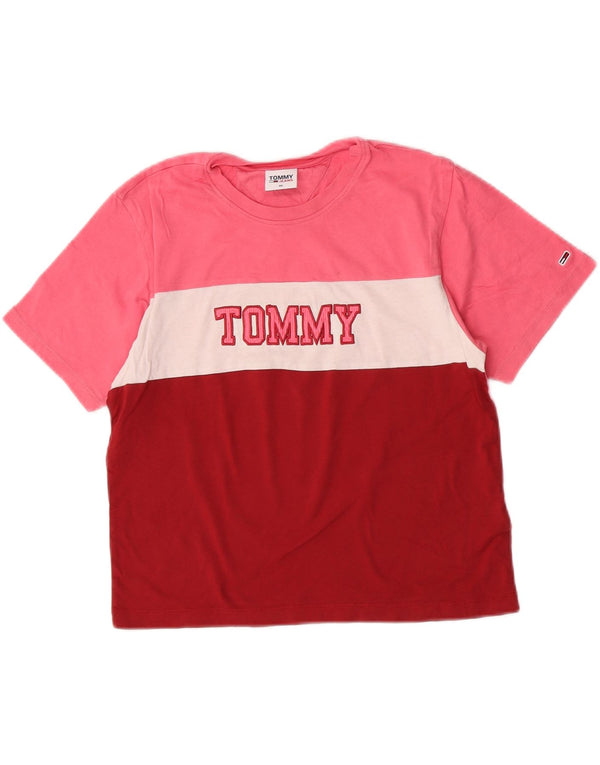 Tommy Hilfiger Camiseta corta con gráfico para mujer UK 6 XS Bloque de color rosa