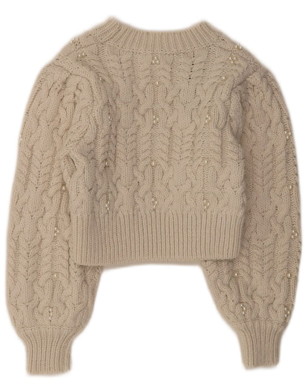 Zara Mujer Crop Crew Neck Jumper Sweater UK 8 Small Off White Poliéster