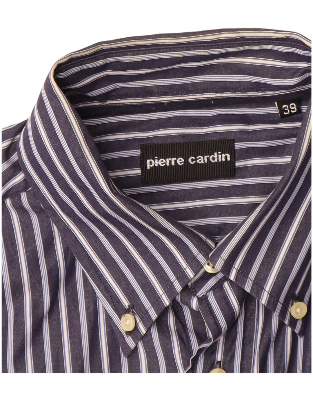 PIERRE CARDIN Camisa Hombre Talla 39 Algodón Rayas Azul Medio