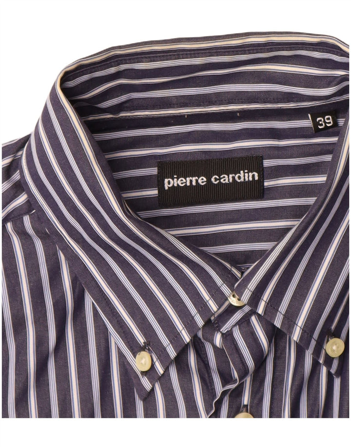 PIERRE CARDIN Camisa Hombre Talla 39 Algodón Rayas Azul Medio