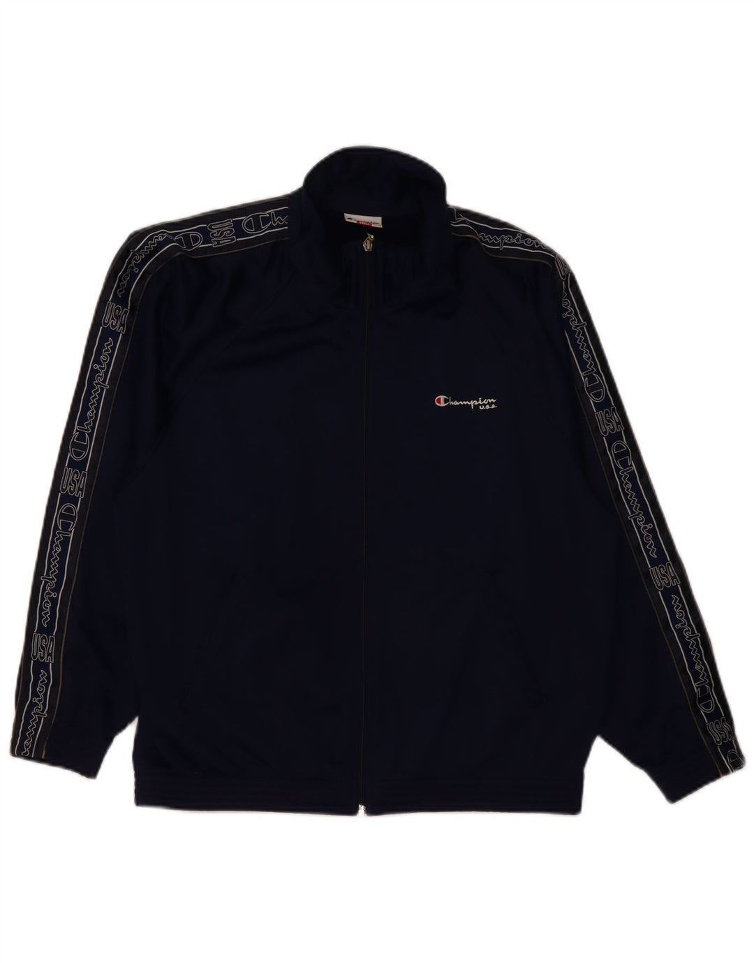 Champion Chaqueta de chándal holgada con gráfico para Hombre, Talla pequeña, Azul Marino