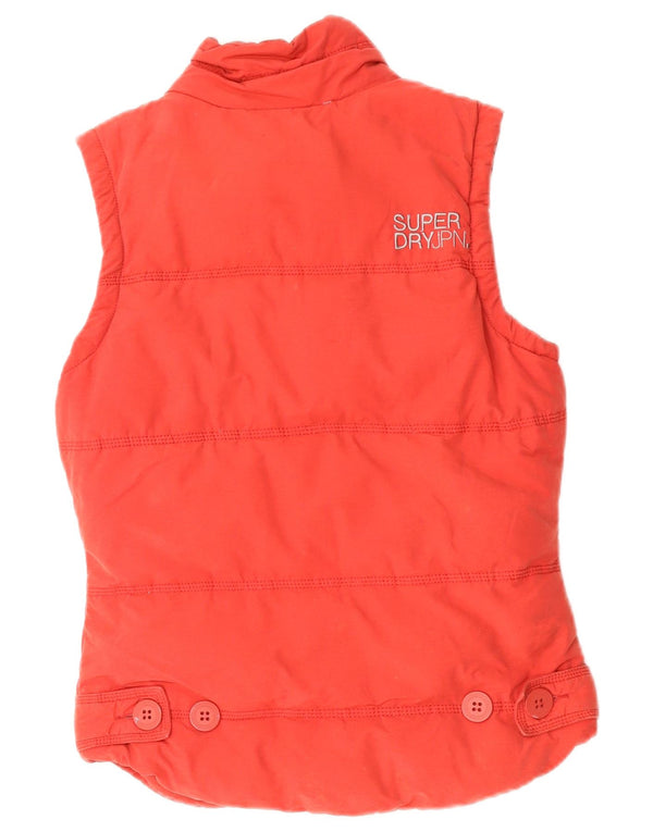 Superdry Mujer Academy Gilet Chaleco Acolchado UK 40 Pequeño Algodón Rojo