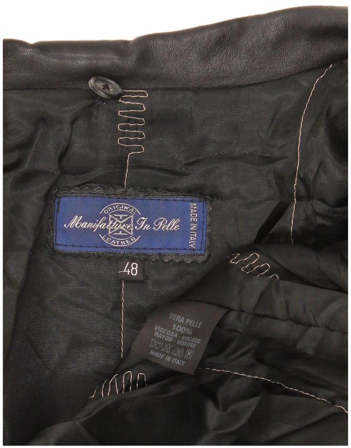 Vintage mujer abrigo de cuero de gran tamaño IT 48 XL cuero negro