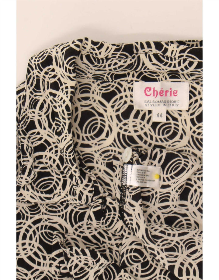 cherie Blusa camisera de manga corta para mujer IT 44 Seda geométrica negra mediana