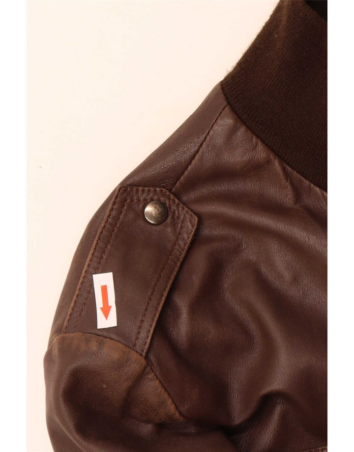 Vintage hombres chaqueta de cuero militar IT 50 cuero marrón grande