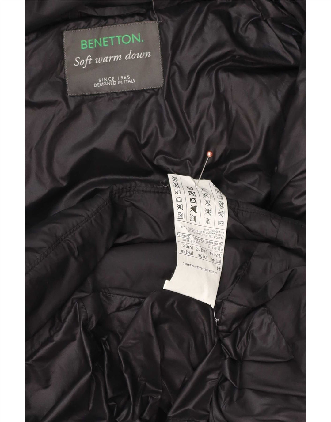 Benetton Mujer Abrigo Acolchado Con Capucha IT 44 Medium Negro Poliéster