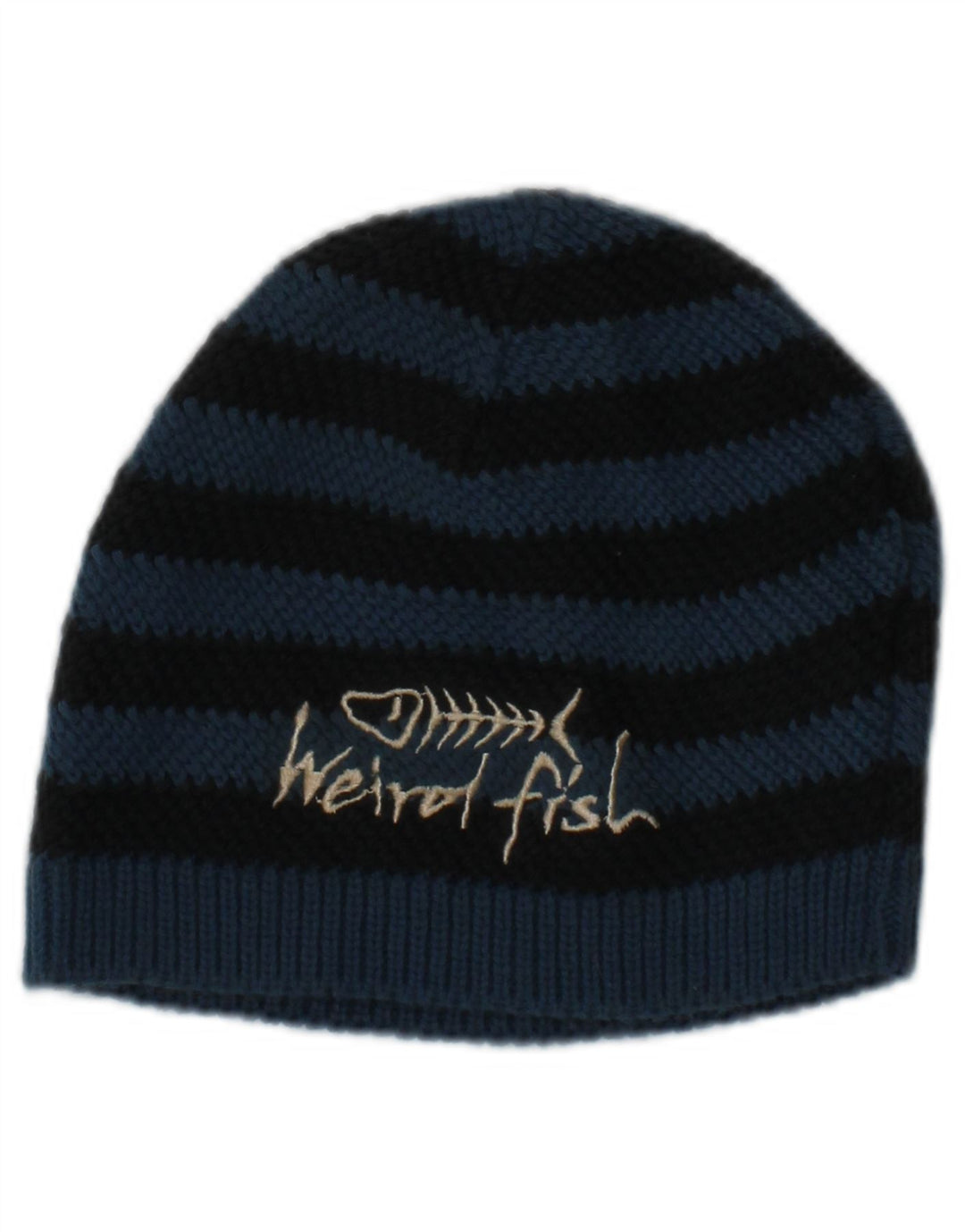 Weird Fish Gorro de punto gráfico para mujer, talla única, rayas azul marino