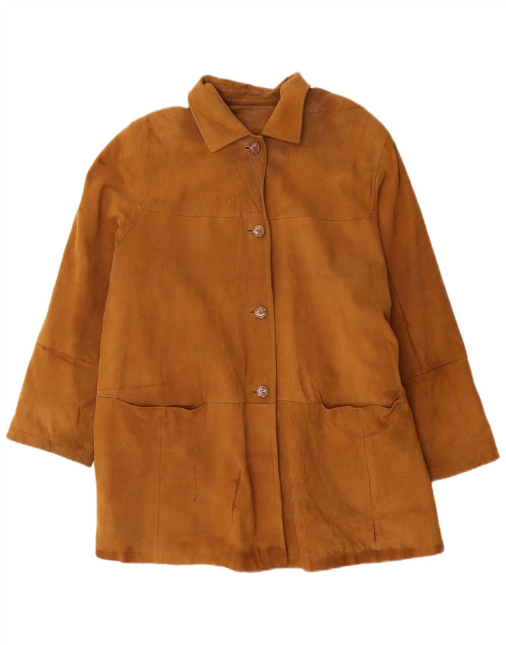 Vintage mujer abrigo de cuero de gran tamaño Reino Unido 20 2XL cuero marrón