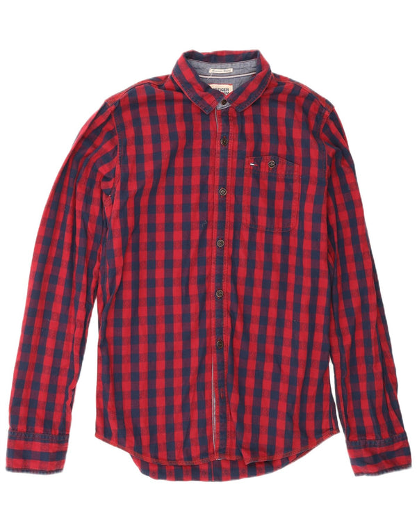 TOMMY HILFIGER Camisa de franela para hombre Small Red Check Cotton