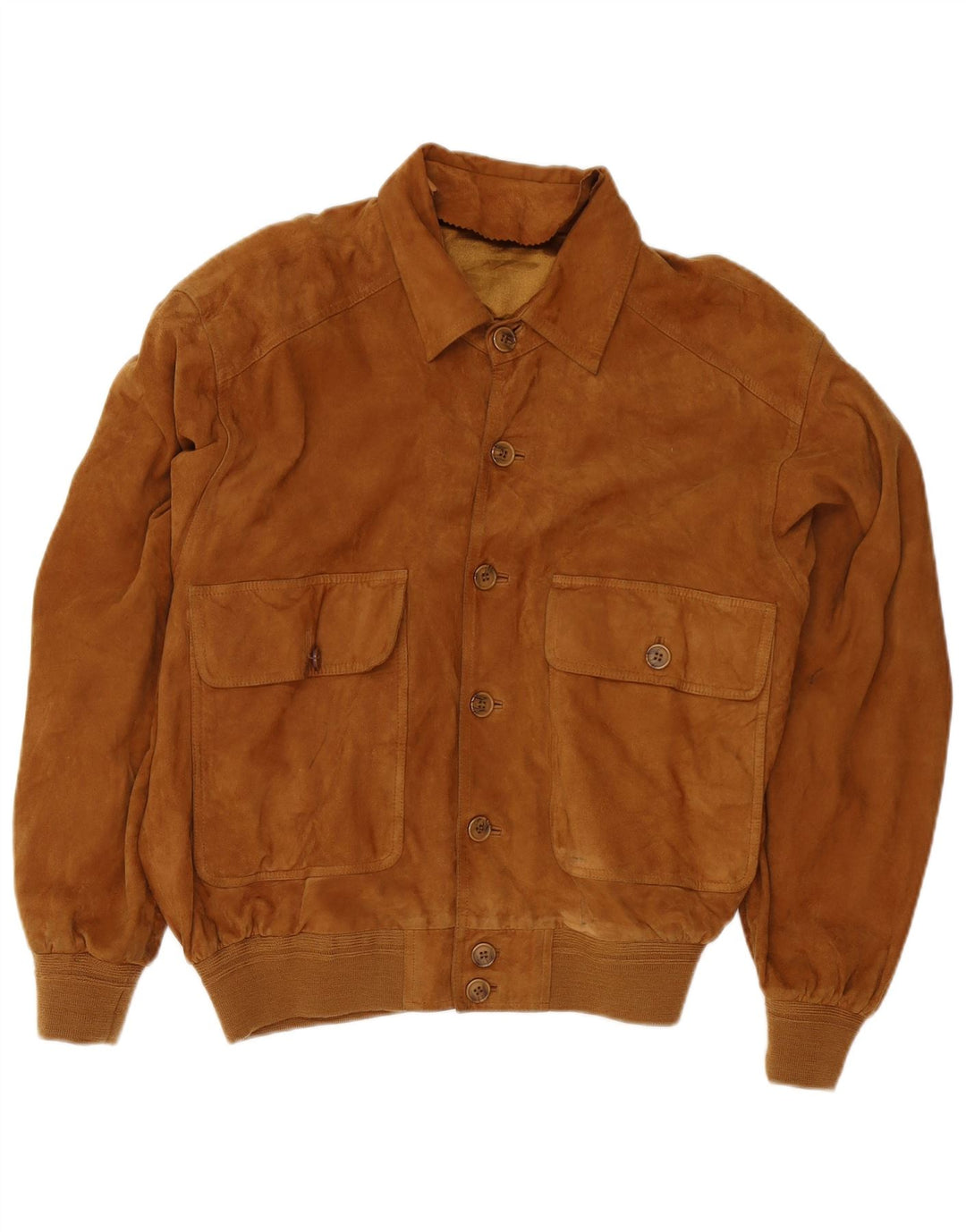 Vintage hombres ante bomber chaqueta Reino Unido 38 cuero marrón medio