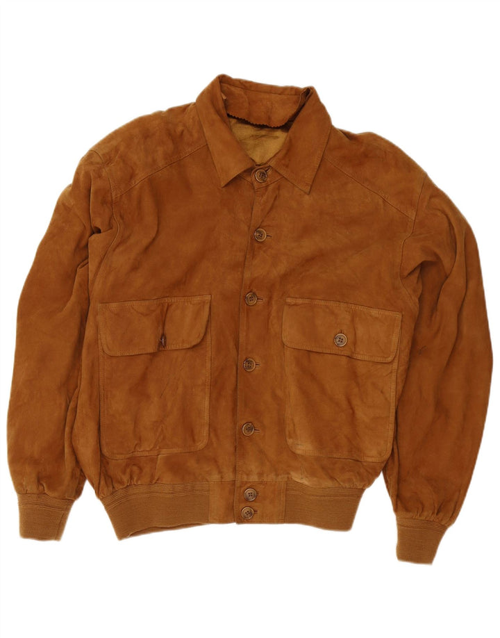 Vintage hombres ante bomber chaqueta Reino Unido 38 cuero marrón medio