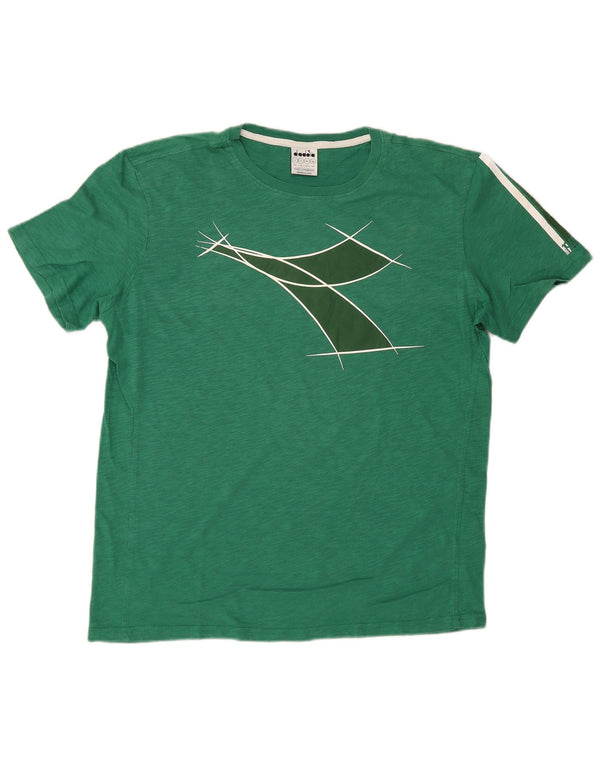 Diadora Hombre Camiseta Gráfica Top Grande Verde Algodón