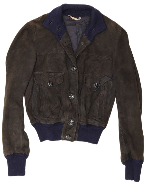 Reda Chaqueta bomber de ante para mujer UK 40 Small Black Colourblock Leather