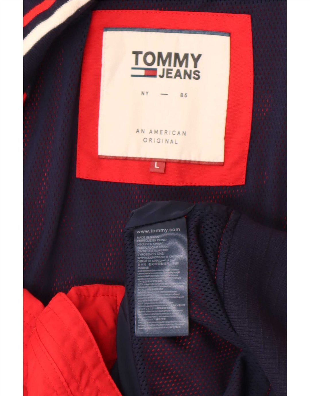 Tommy Hilfiger Chaqueta bomber para hombre UK 40 Large Red Colourblock Poliamida